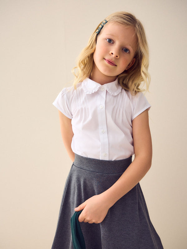 White Short Sleeve Ruffle Collar School Shirt (3-15yrs)