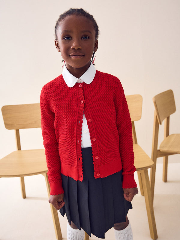 Red Cable Knit School Cardigan (3-16yrs)