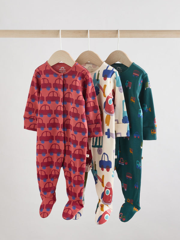 Multi Baby Embroidered Sleepsuits 3 Pack