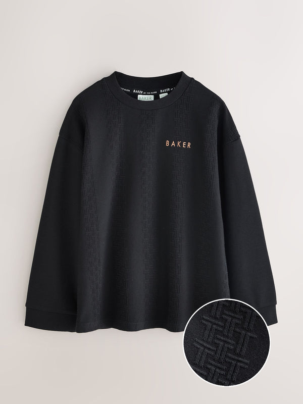 Baker by Ted Baker 'T' Textured Long Sleeve Black T-Shirt