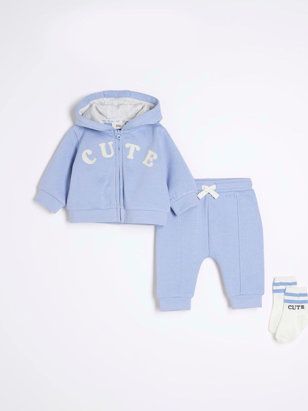 River Island Blue Baby Boys 100% Cotton Hoodie and Socks 3 Piece Set