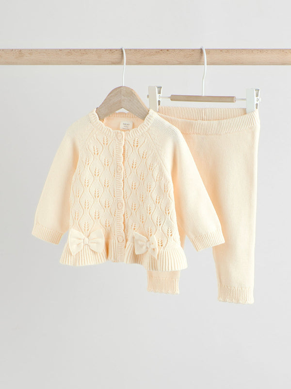 White Baby Frill Knitted Bow Cardigan Set (0mths-3yrs)