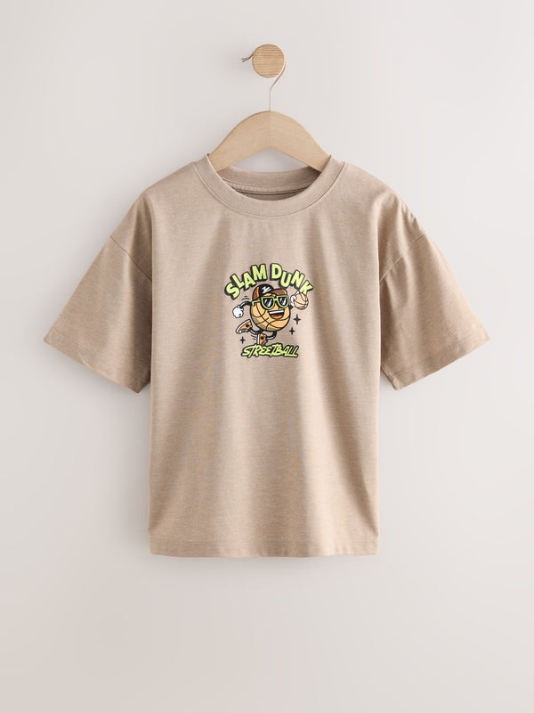 Stone Cartoon Basketball Relaxed Fit Short Sleeve Graphic Print T-Shirt (3-16yrs)