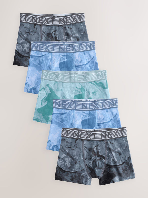 Blue Marble Print Boxers 5 Pack (2-16yrs)