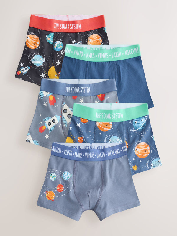 Blue Space Print Pattern Trunks 5 Pack (1.5-16yrs)