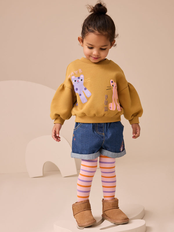 Denim Animal Sweatshirt and Denim Shorts Set (3mths-7yrs)
