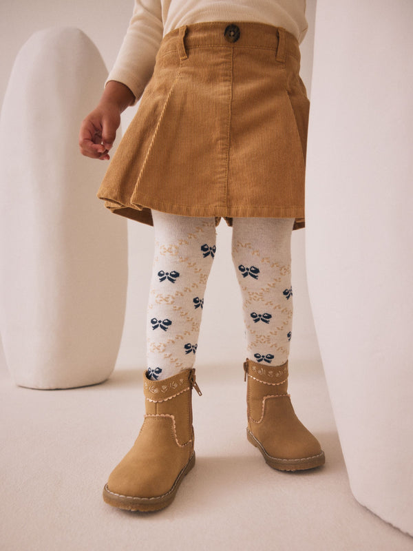 Tan Brown Corduroy Skirt with Bow Tights (3mths-7yrs)
