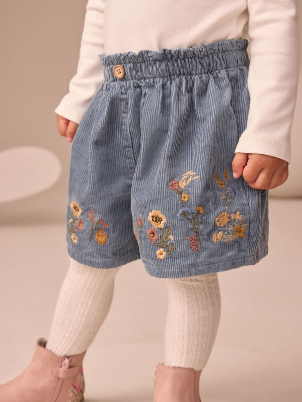 Navy Floral Embroidered Shorts with Tights (3mths-7yrs)