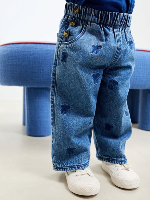 Mid Blue Denim Bow Embroidered Jeans (3mths-6yrs)