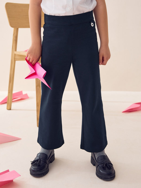 Navy Blue Shorter Length Pull-On Cotton Rich Stretch Boot Cut School Trousers (3-16yrs)