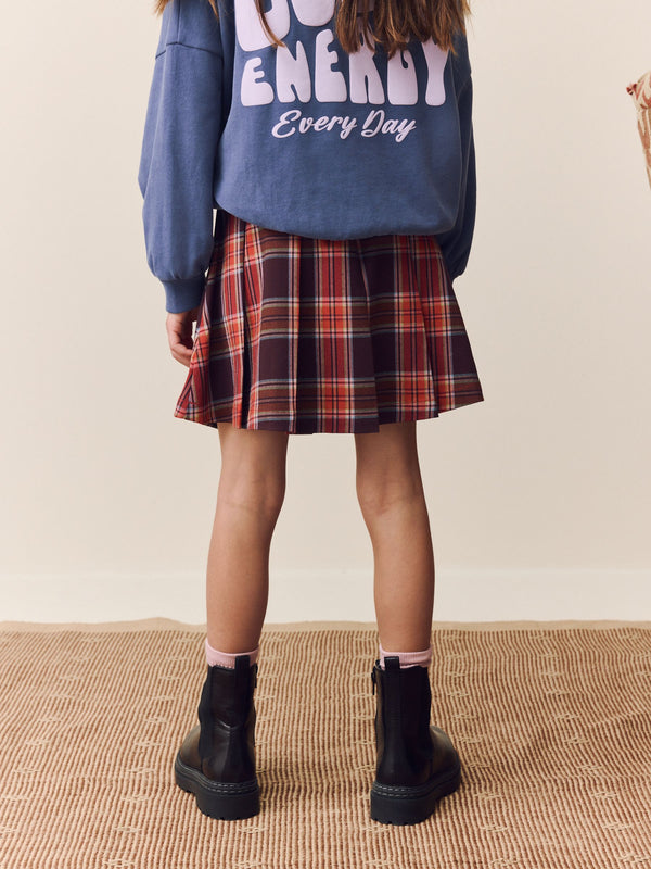 Burgundy Red Pleated Check Skirt (3-16yrs)