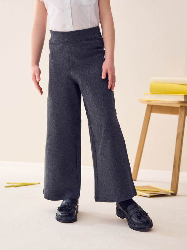 Grey Pull-On Cotton Rich Jersey Stretch Wide Leg Trousers (3-17yrs)