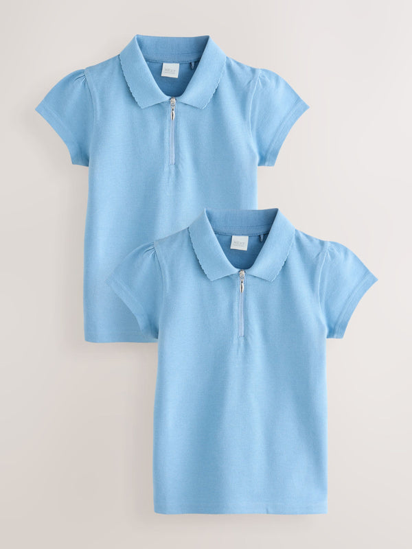 Blue 2 Pack 100% Cotton Zip Polo Shirts (3-16yrs)
