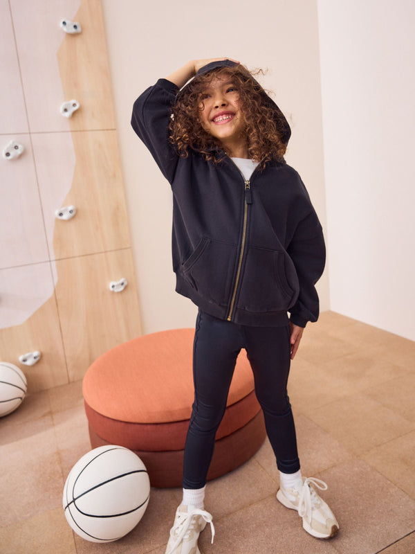 Black Zip Through Sports Hoodie (3-16yrs)