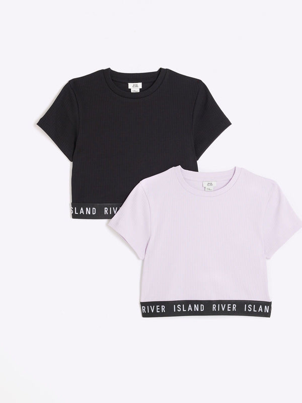 River Island Purple Girls Waist Band T-Shirts 2 Pack