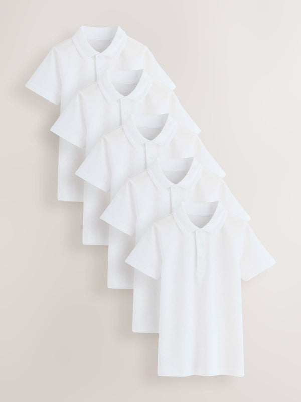 White Slim Fit Cotton School Short Sleeve Shirts 5 Pack (3-16yrs)