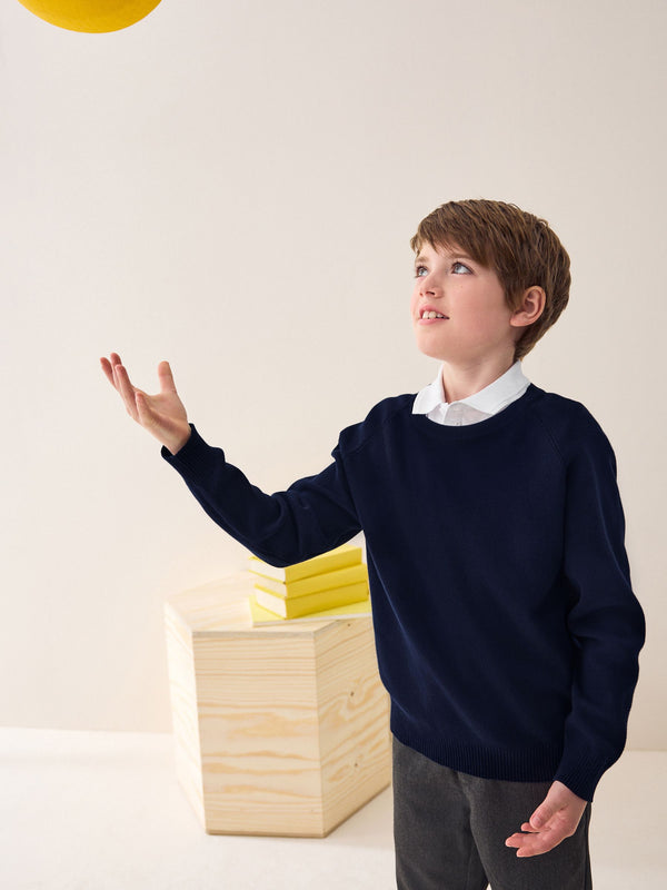 Navy Knitted Crew Neck School Jumper (3-16yrs)