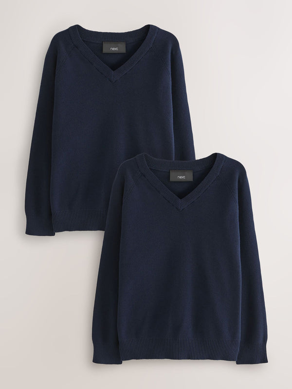 Navy 2 Pack Knitted V-Neck Jumper (3-16yrs)