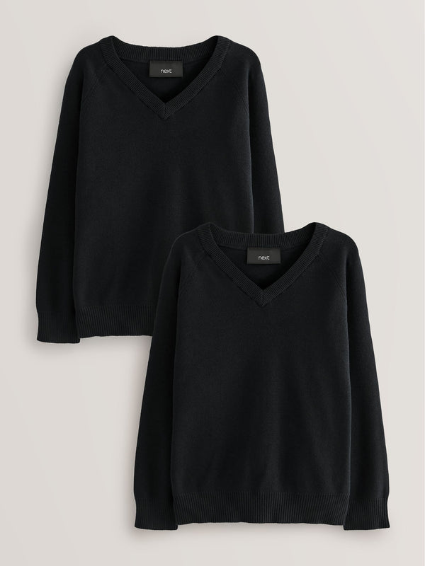 Black 2 Pack Knitted V-Neck Jumper (3-16yrs)