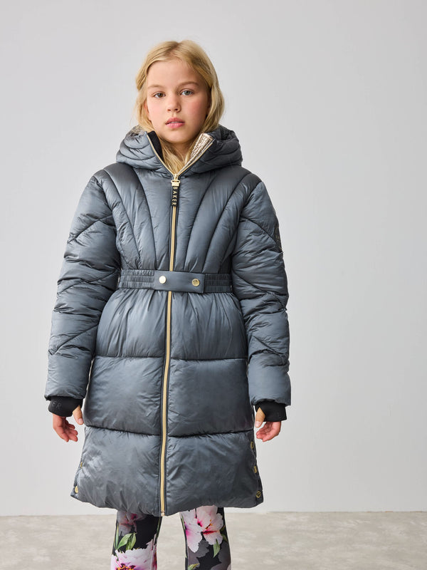 Baker by Ted Baker Navy Shower Resistant Pearl Belted Padded Coat