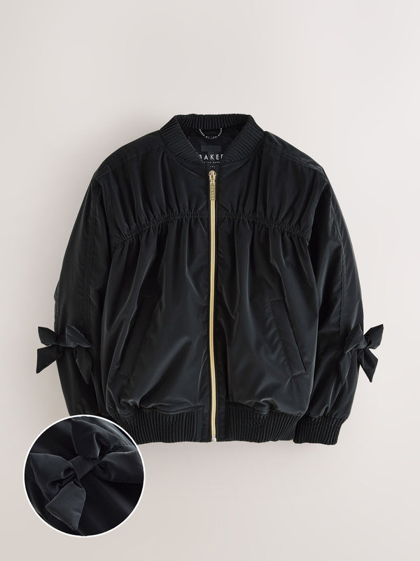 Baker by Ted Baker Shower Resistant Bow Bomber Black Jacket