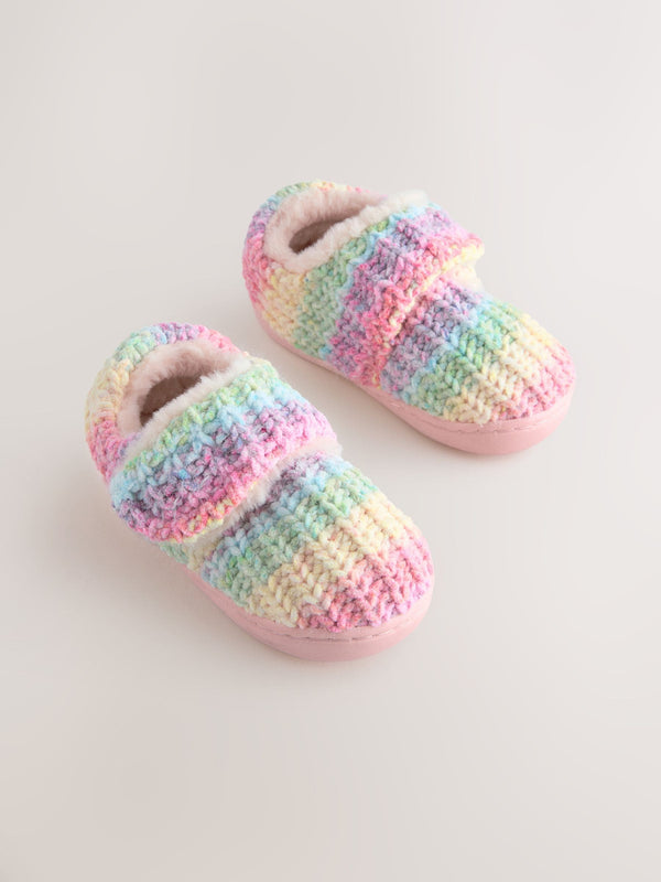 Multi Knitted Rainbow Cosy Lined Cupsole Slippers