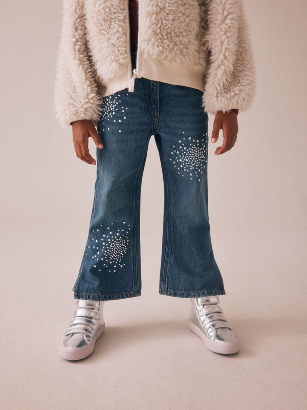 Mid Blue Denim Heat Seal Embellished Flare Jeans (3-16yrs)