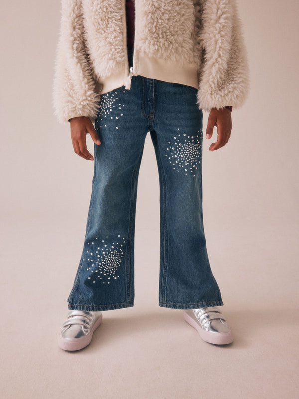 Mid Blue Denim Heat Seal Embellished Flare Jeans (3-16yrs)