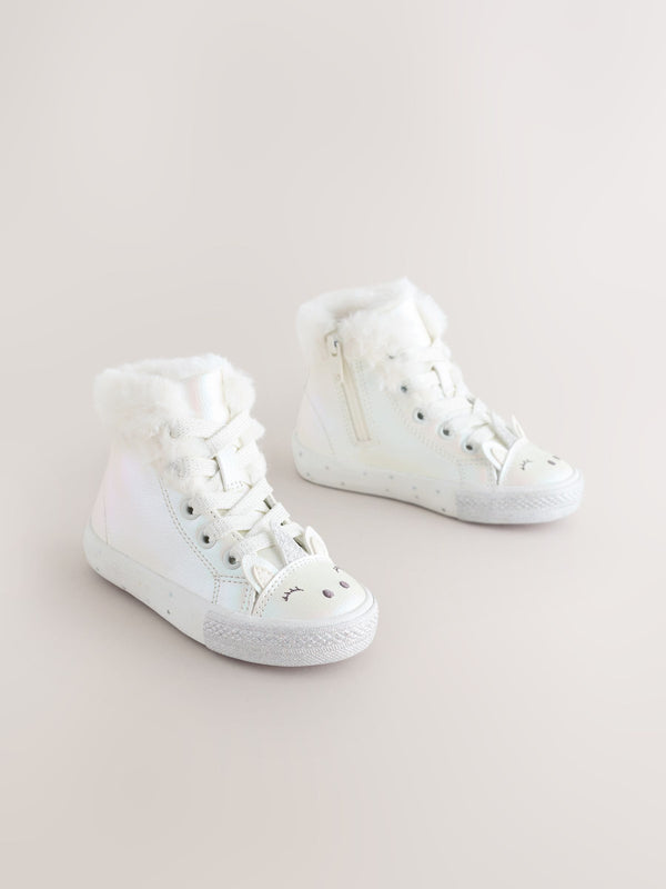 White Shimmer Unicorn Standard Fit (F) Character High Top Trainers