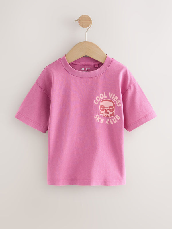 Pink Acid Wash Skate Club Short Sleeve Graphic Print T-Shirt (3mths-7yrs)