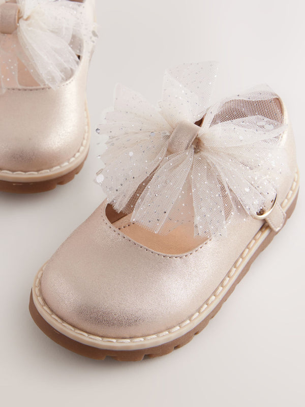 Champagne Gold Standard Fit (F) Chunky Bow Mary Jane Shoes