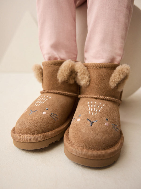 Tan Brown Standard Fit (F) Print Suede Pull On Boots