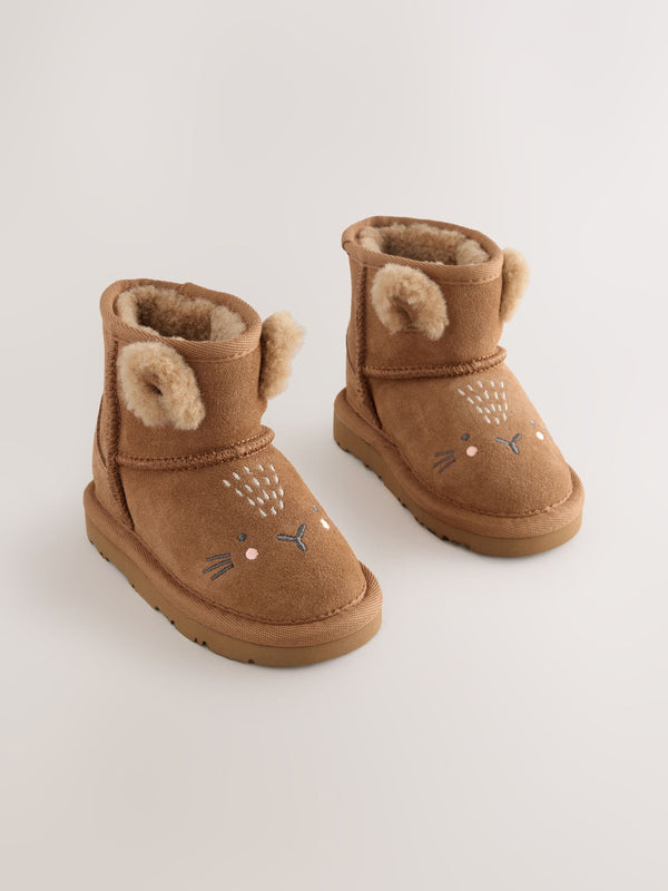 Tan Brown Bunny Suede Pull On Boots