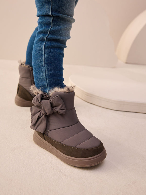 Grey Water Repellent Quilted Bow Boots
