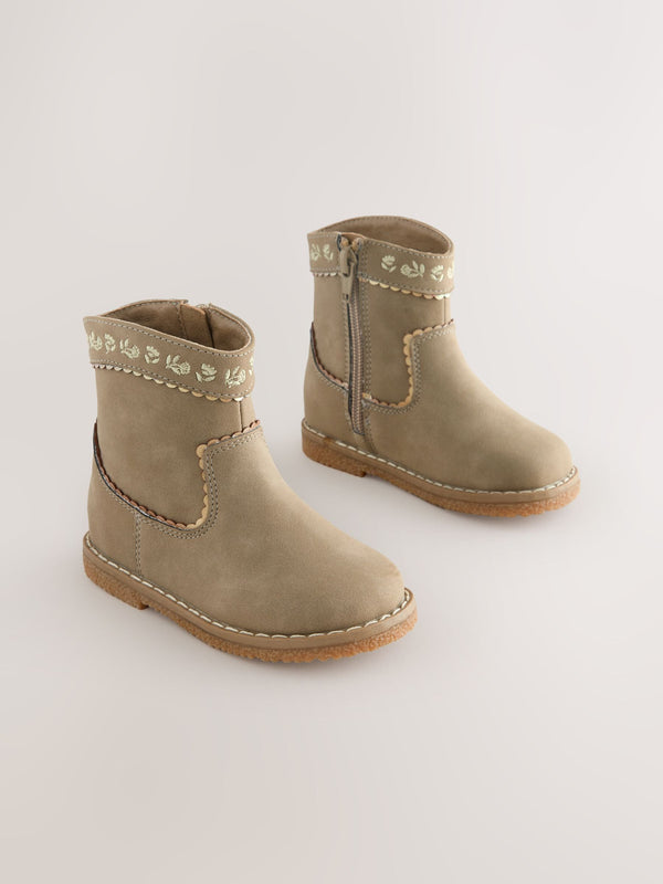 Olive Green Standard Fit (F) Western Ankle Boots