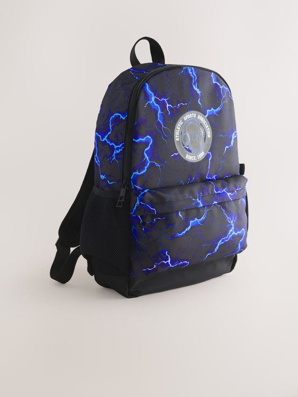Blue/Black Lightning Print Backpack