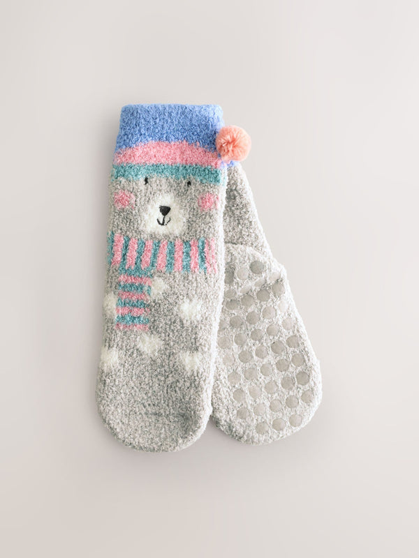 Grey/Blue Polarbear Print Christmas Cosy Ankle Socks