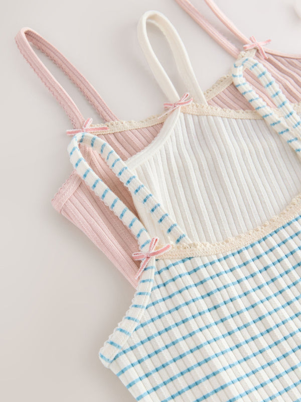 Cream Strappy Textured Cami Vests 3 Pack (1.5-16yrs)