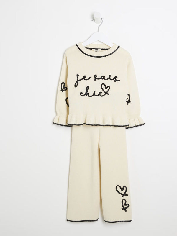 River Island Cream 100% Cotton Wide Leg Trousers Set
