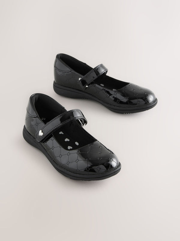 Black Patent Heart Embossed School Mary Jane Shoes
