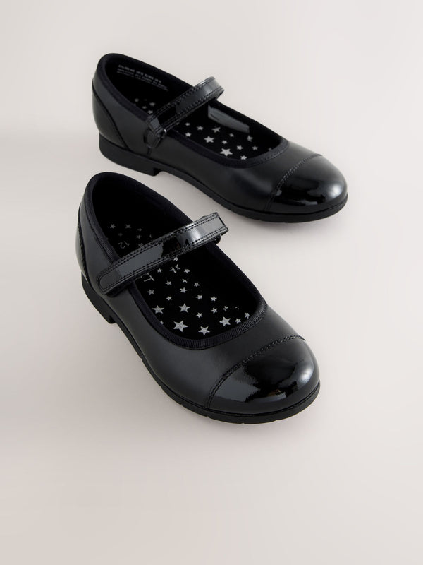 Matte Black Leather Mary Jane School Shoes