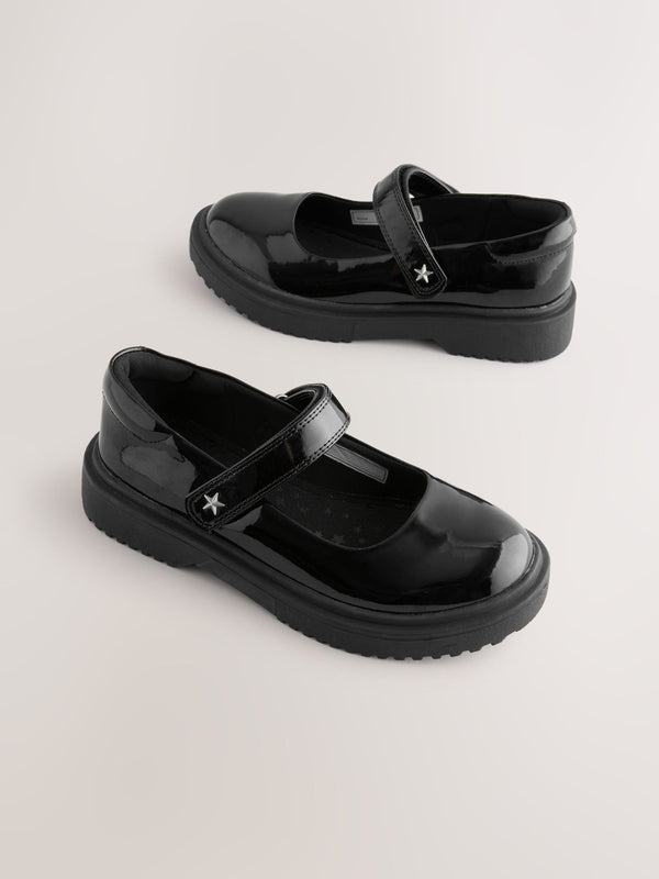 Black Patent Chunky Mary Jane School Shoes