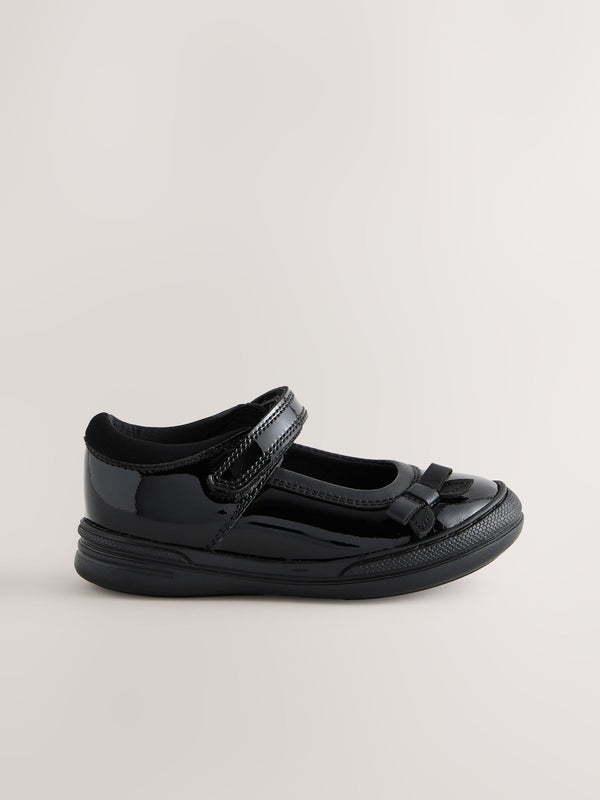 Black Patent Leather Standard Fit (F) Bow Mary Jane School Shoes