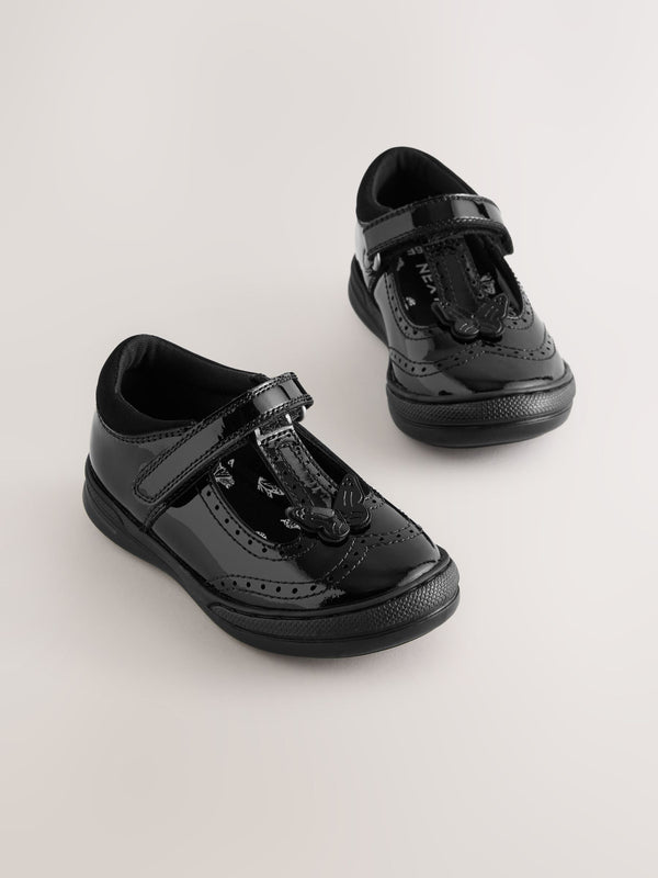 Black Patent Leather Butterfly T-Bar School Shoes