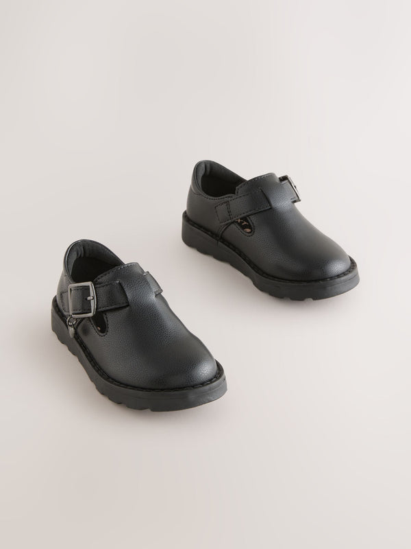 Black Slip On School Mules