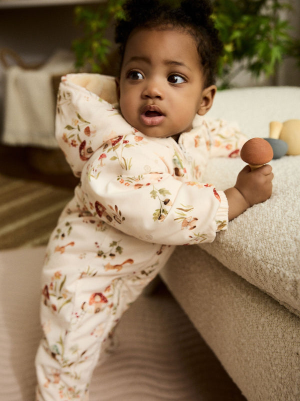 Ecru Woodland Printed Hooded Nylon Baby Pramsuit (0mths-2yrs)