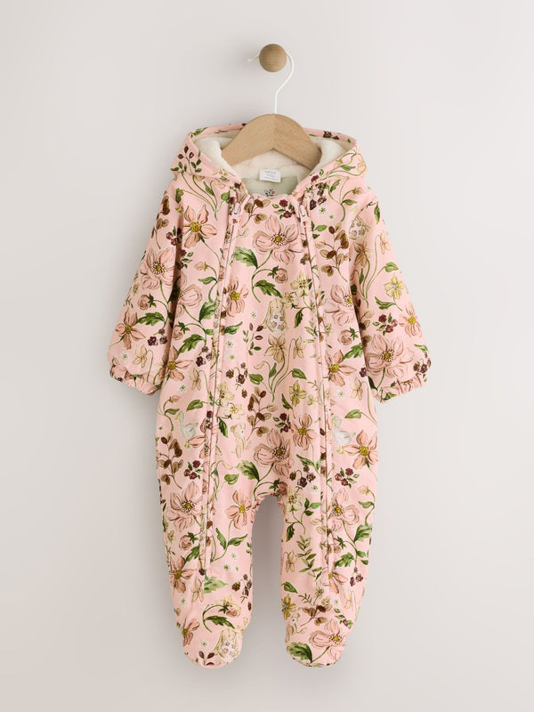 Pink Woodland Printed Baby Cord Hooded Pramsuit (0mths-2yrs)