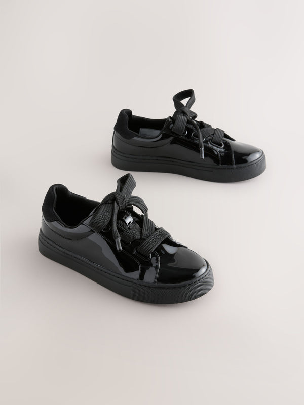 Black Patent Retro Lace Up School Trainers