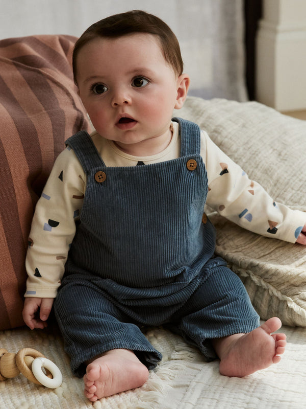 Mid Blue Cord Dungarees and Bodysuit Baby Set (0mths-2yrs)