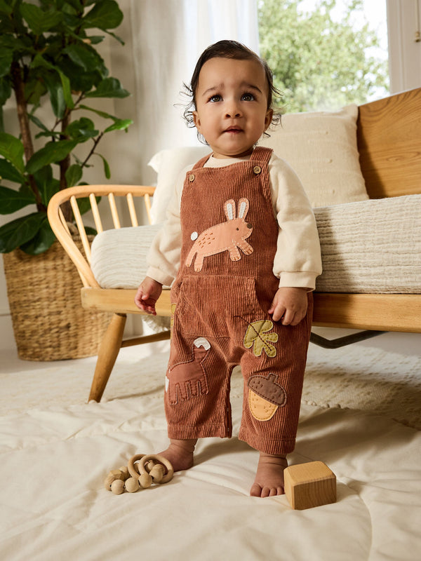 Brown Woodland Baby Cord Dungarees and Bodysuit Set (0mths-2yrs)